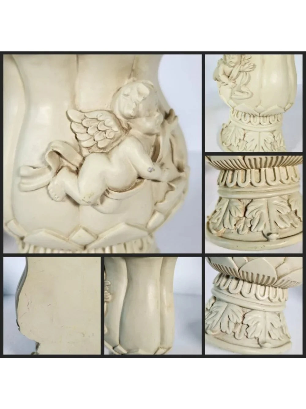 Resin Cherub Half Round Planter Set 2 Angel Semi Circle Vase Bookend Vtg Heavy